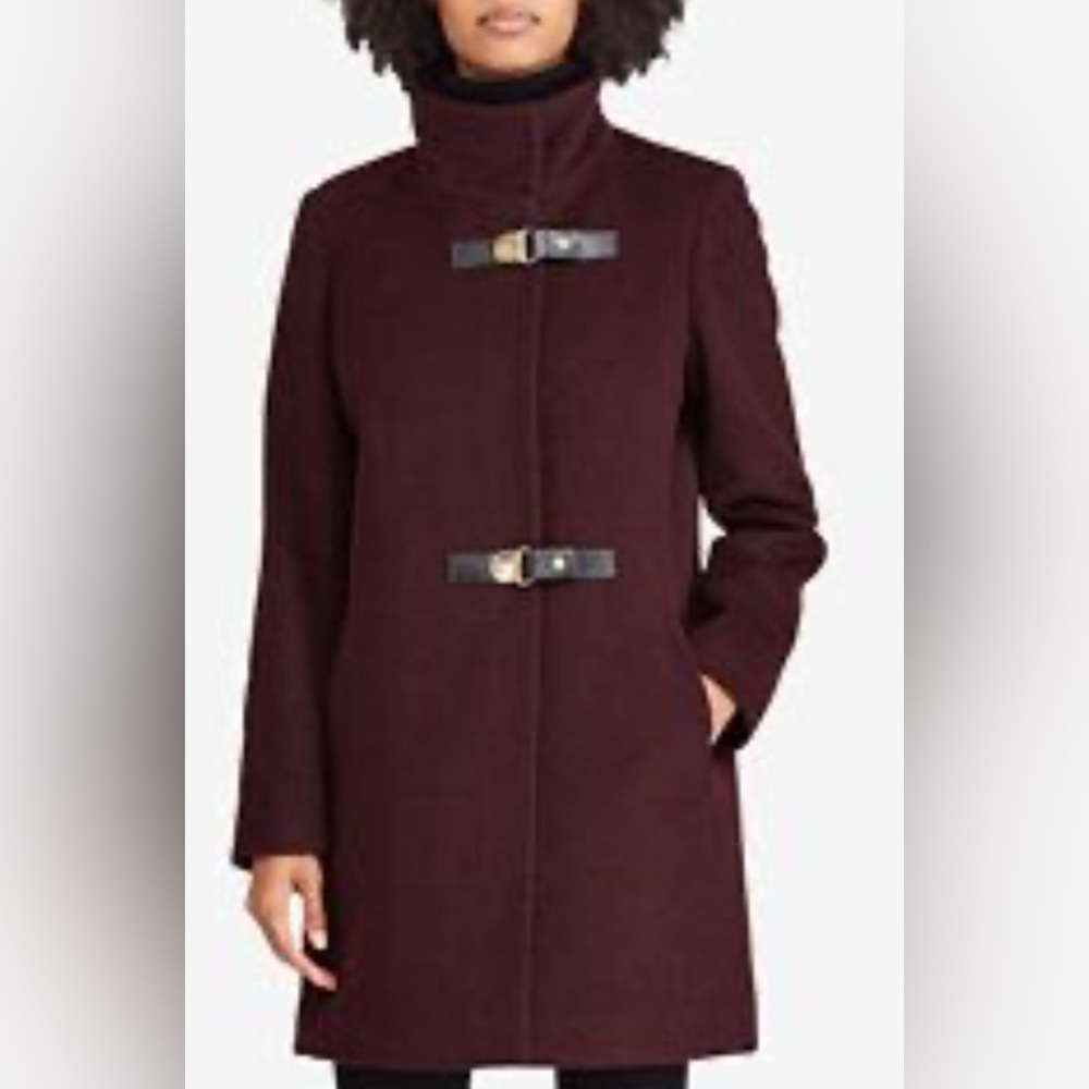 NWOT Lauren Ralph Lauren Walker wool blend 2 buckle closure 2 side pockets coat